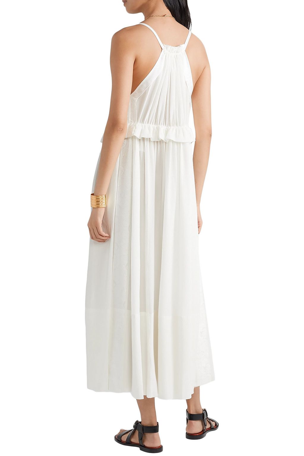 CHLOÉ Jacquard-trimmed ruffled silk-crepon midi dress | THE OUTNET