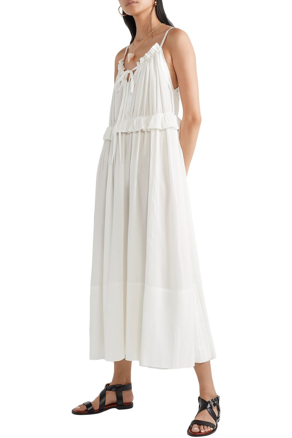 CHLOÉ Jacquard-trimmed ruffled silk-crepon midi dress