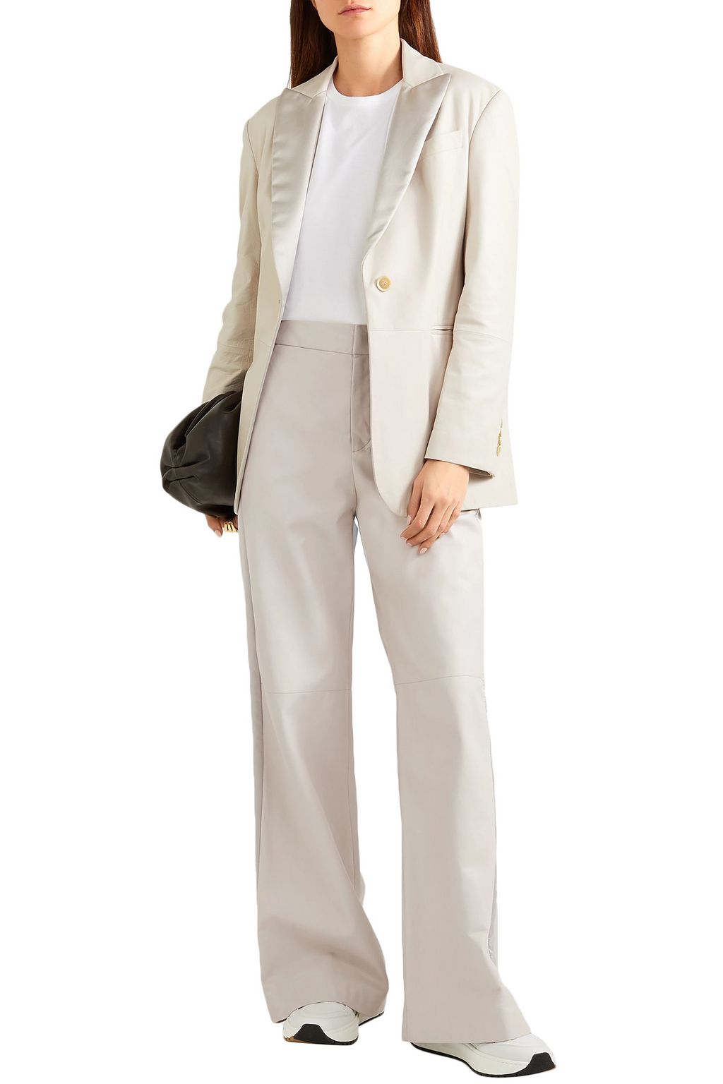 BRUNELLO CUCINELLI Satin-trimmed leather wide-leg pants