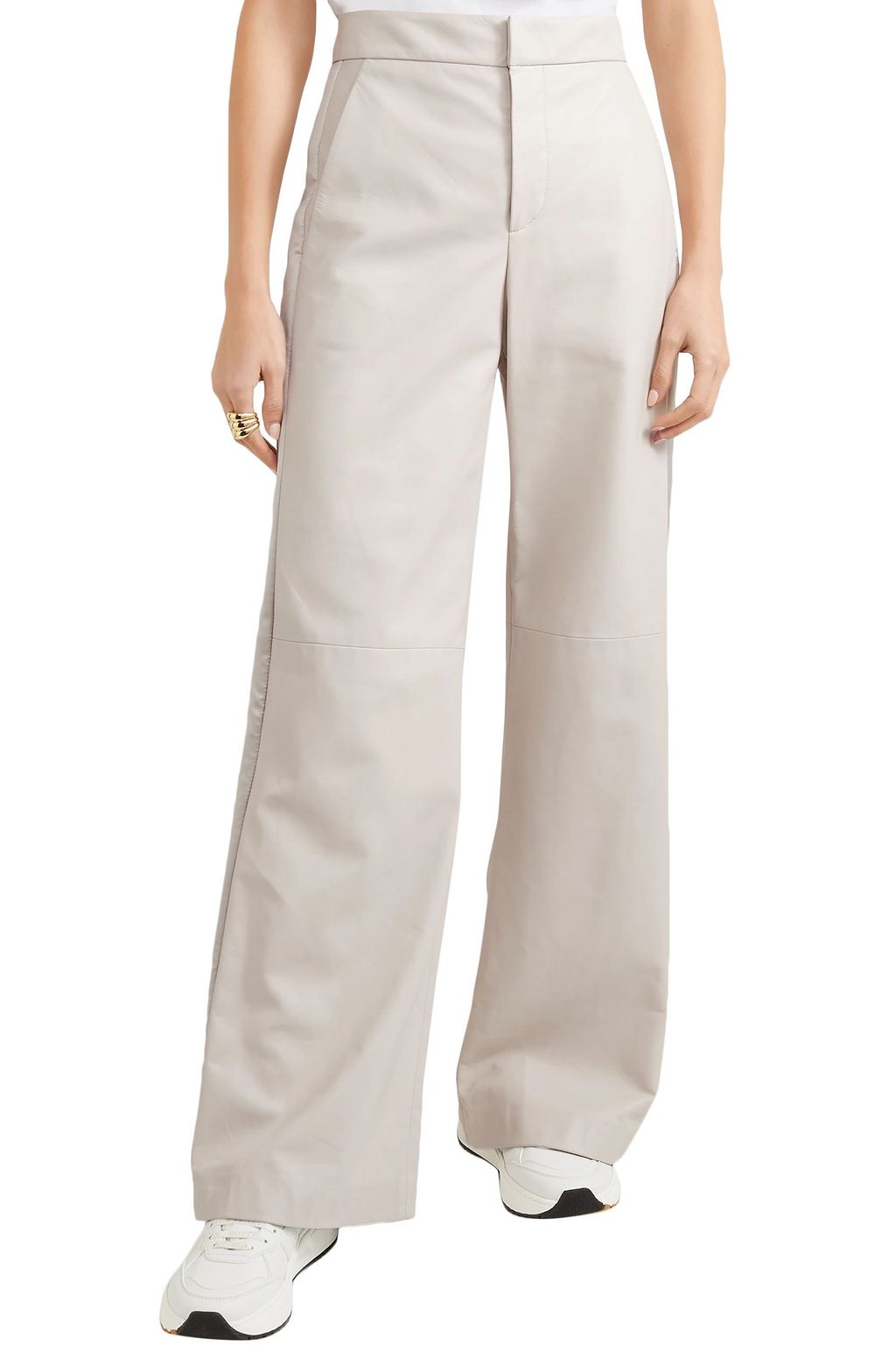 BRUNELLO CUCINELLI Satin-trimmed leather wide-leg pants