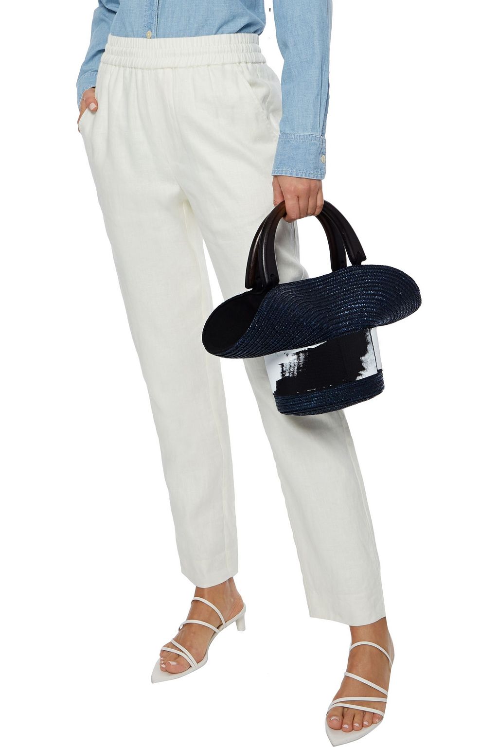 EUGENIA KIM Evie painted grosgrain-trimmed straw tote