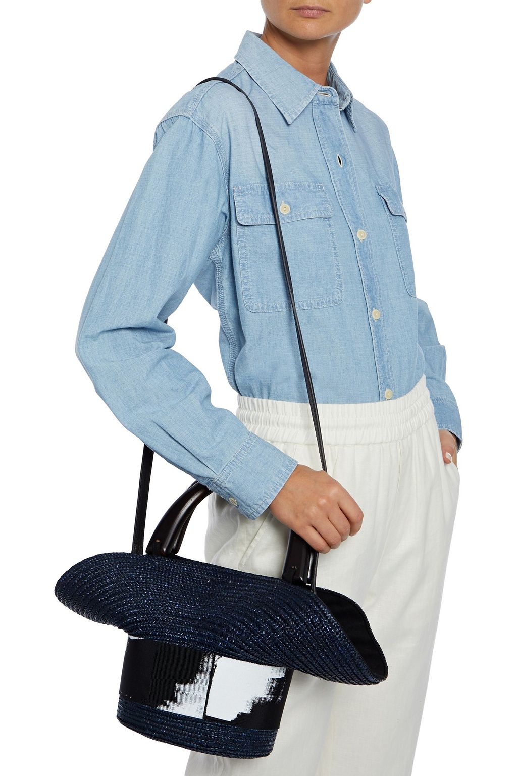 EUGENIA KIM Evie painted grosgrain-trimmed straw tote