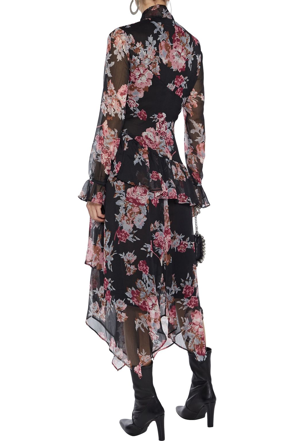 WALTER BAKER Grayson asymmetric tie-neck floral-print georgette midi dress