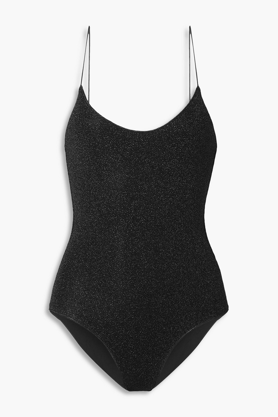 Oseree Lumière Open-back Metallic Swimsuit In Black