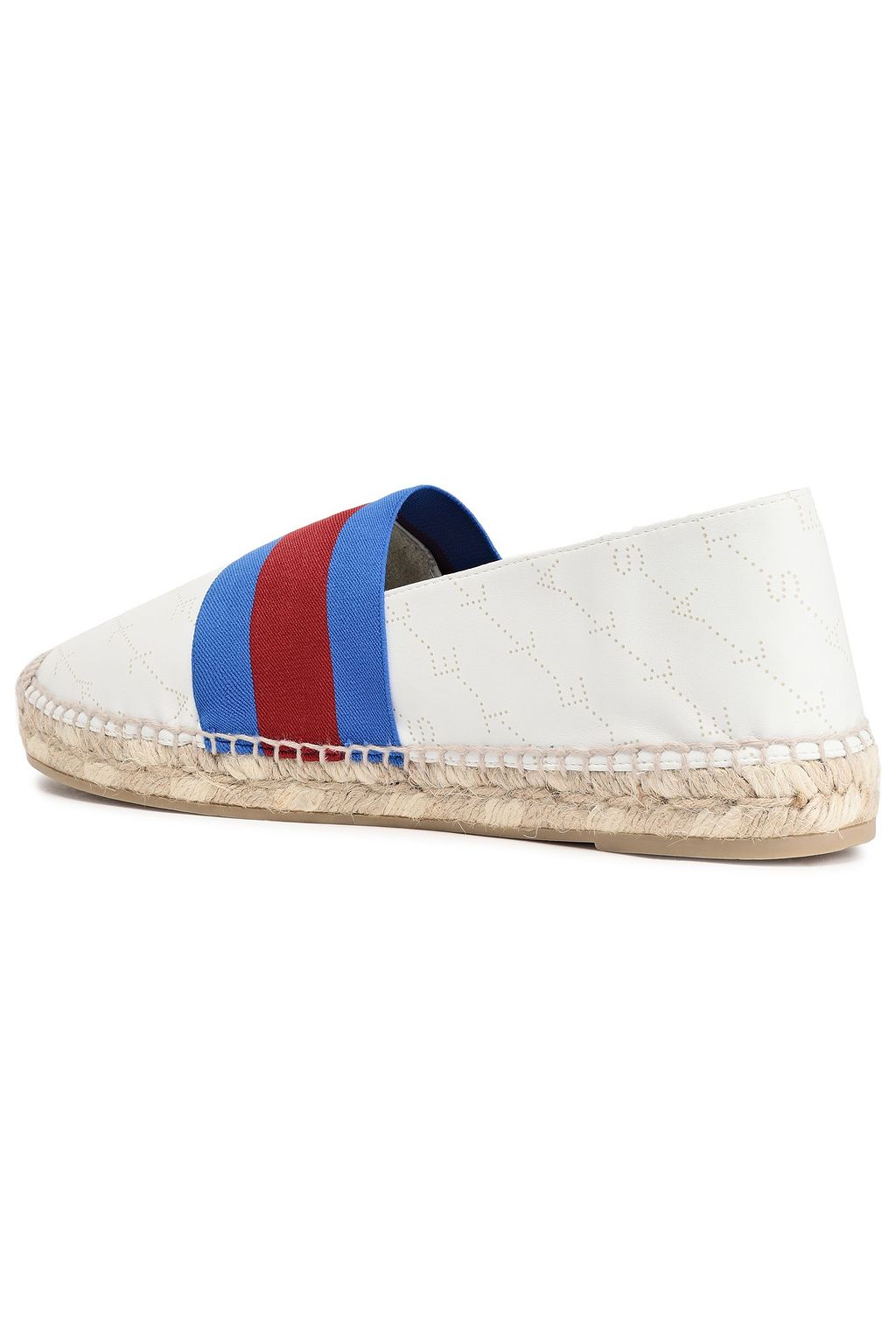 STELLA MCCARTNEY Striped logo-embellished perforated faux leather espadrilles