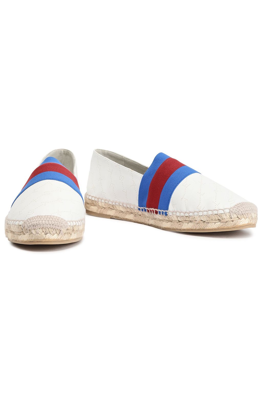 STELLA MCCARTNEY Striped logo-embellished perforated faux leather espadrilles
