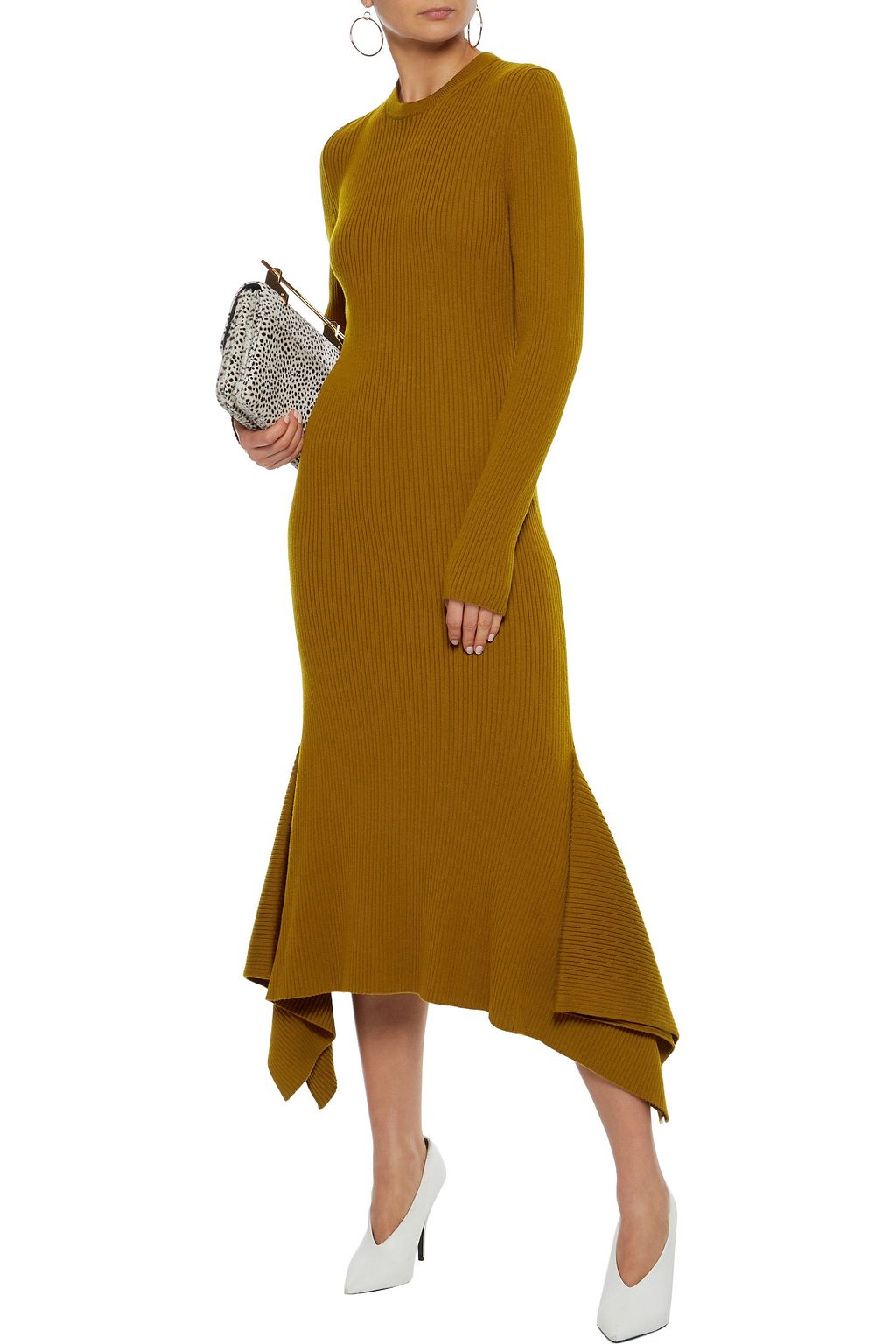 VICTORIA BECKHAM Asymmetric ribbed wool midi dress