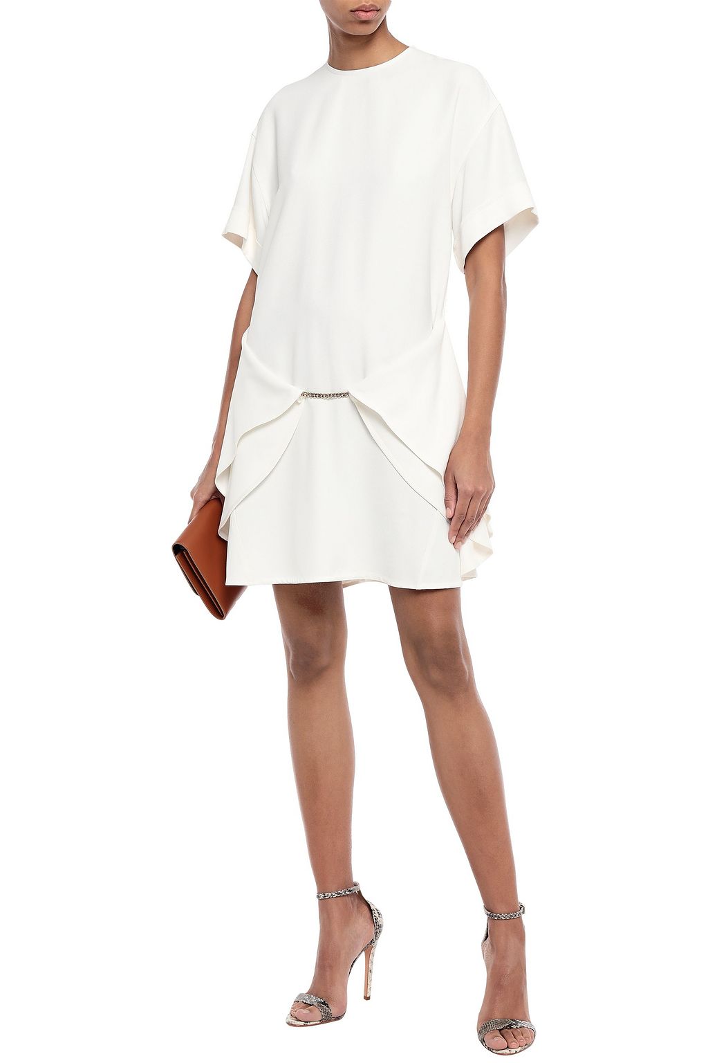 VICTORIA BECKHAM Draped chain-trimmed piqué mini dress