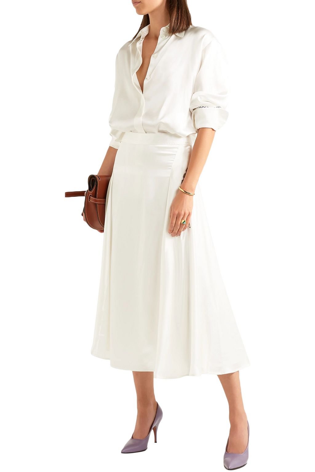 VICTORIA BECKHAM Printed silk-satin midi skirt