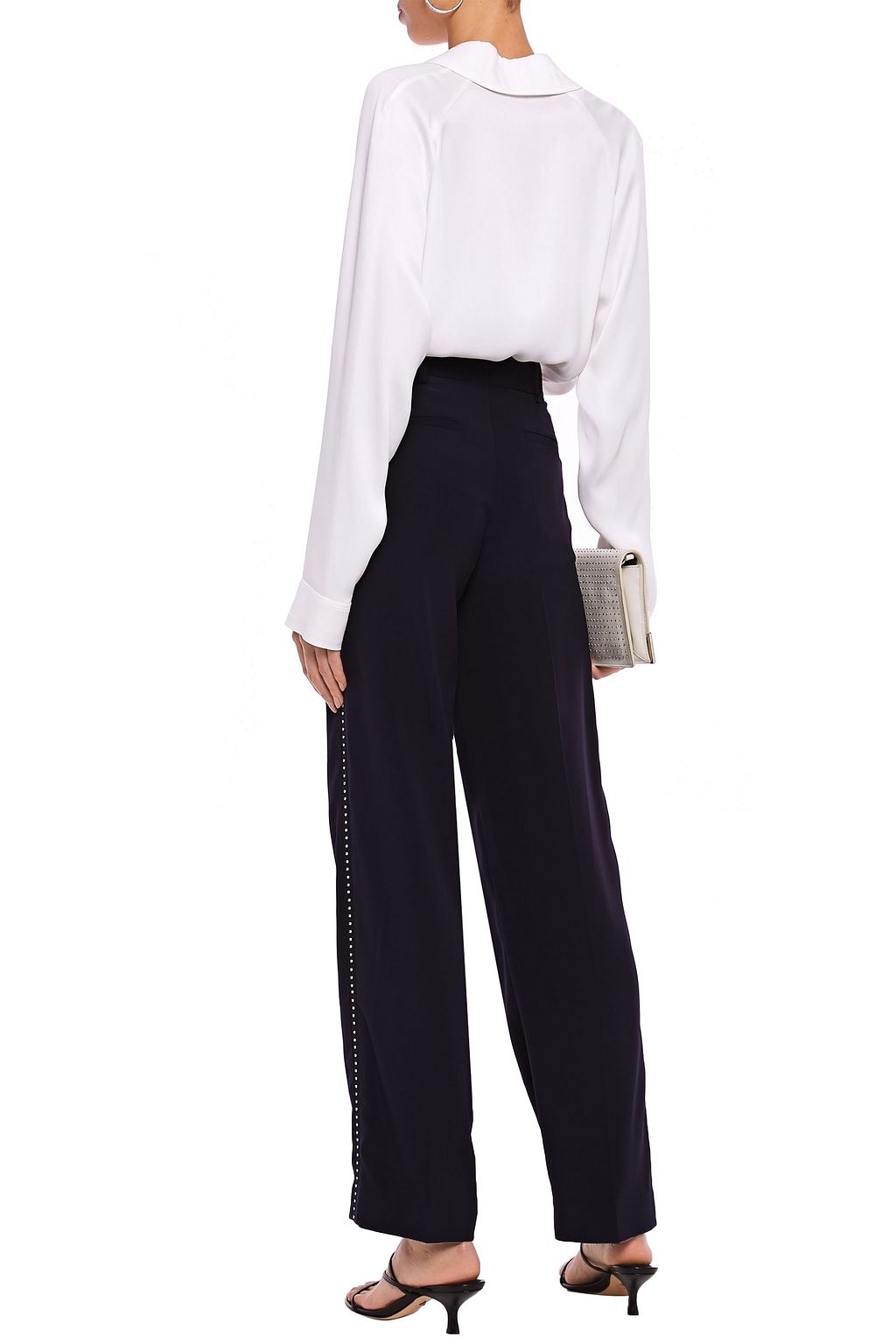 VICTORIA, VICTORIA BECKHAM Crystal-embellished satin-crepe wide-leg pants