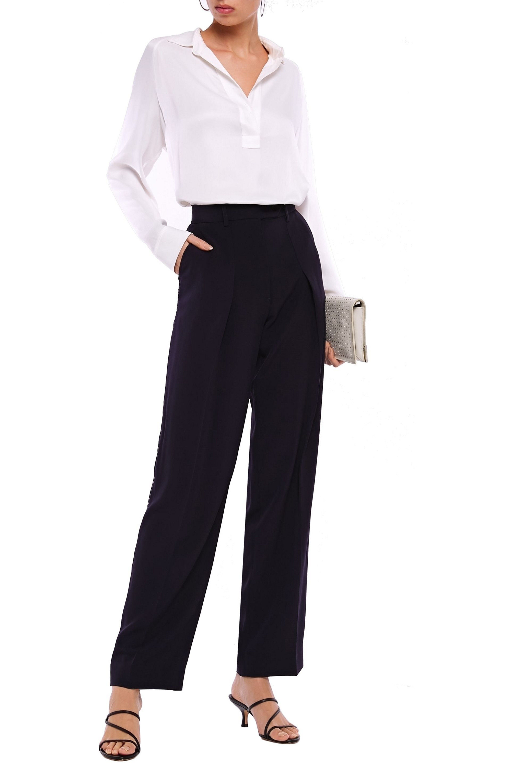 Victoria Victoria Beckham Crystal-embellished satin-crepe wide-leg pants