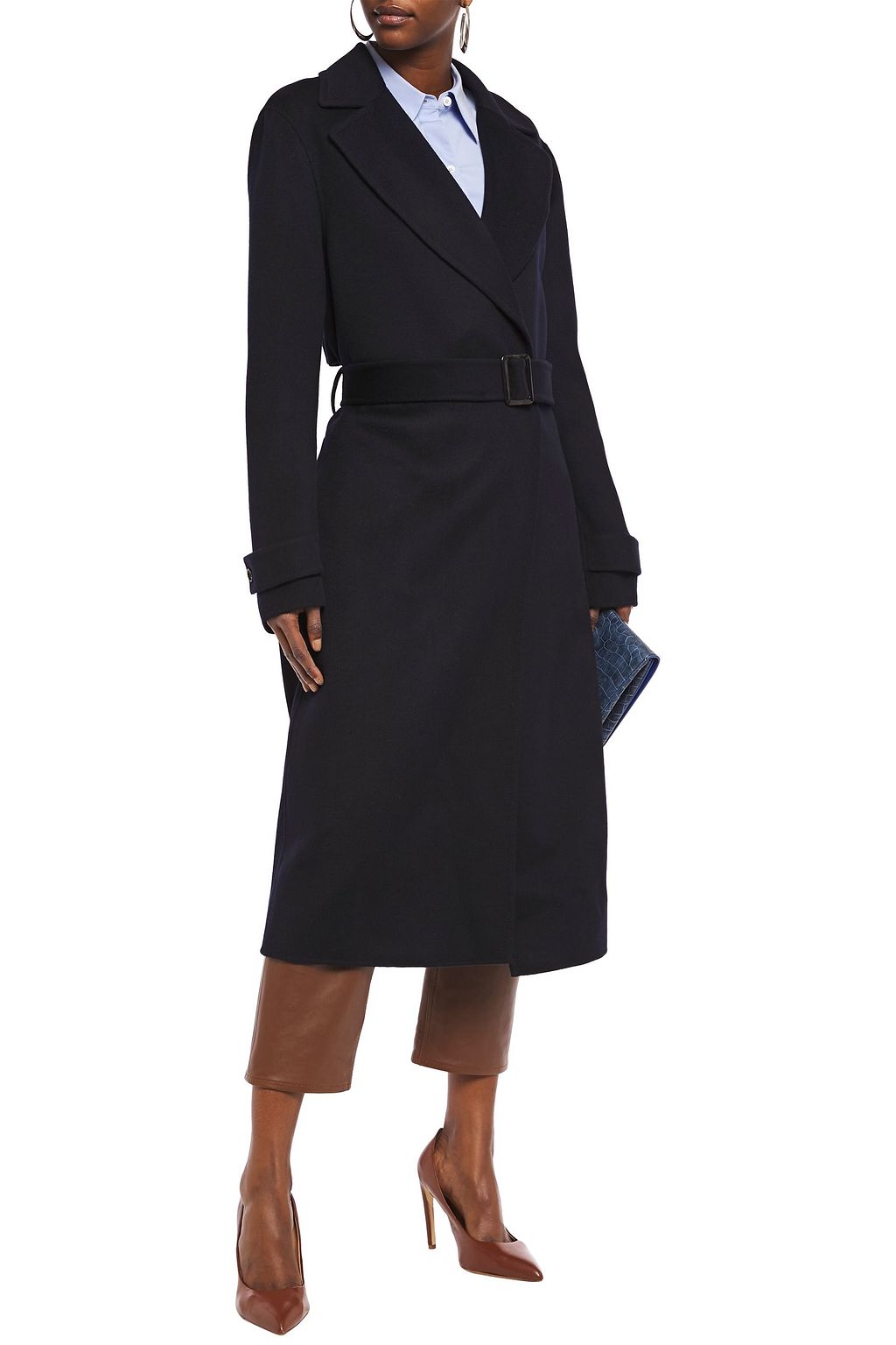 JOSEPH Belted brushed wool and cashmere-blend coat