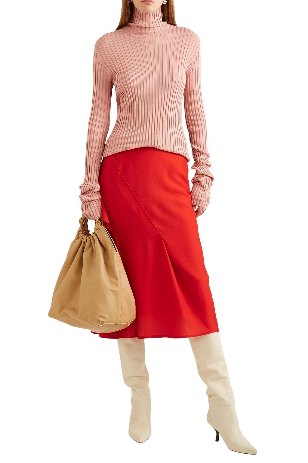 VICTORIA BECKHAM Ruffle-trimmed pintucked silk skirt