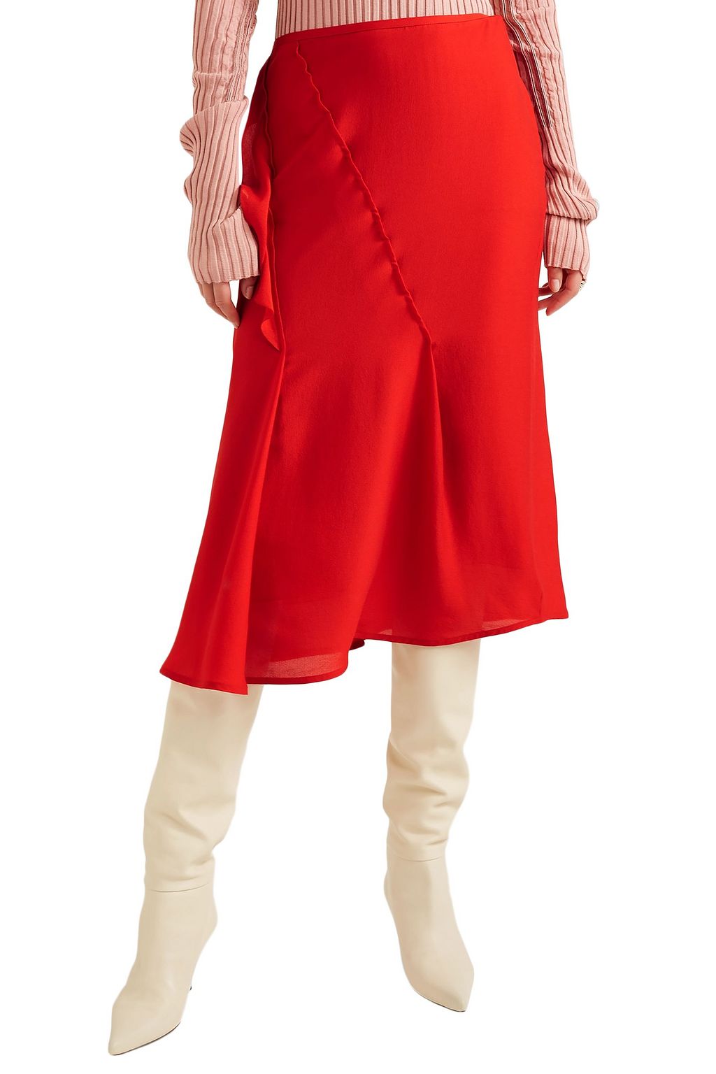 VICTORIA BECKHAM Ruffle-trimmed pintucked silk skirt