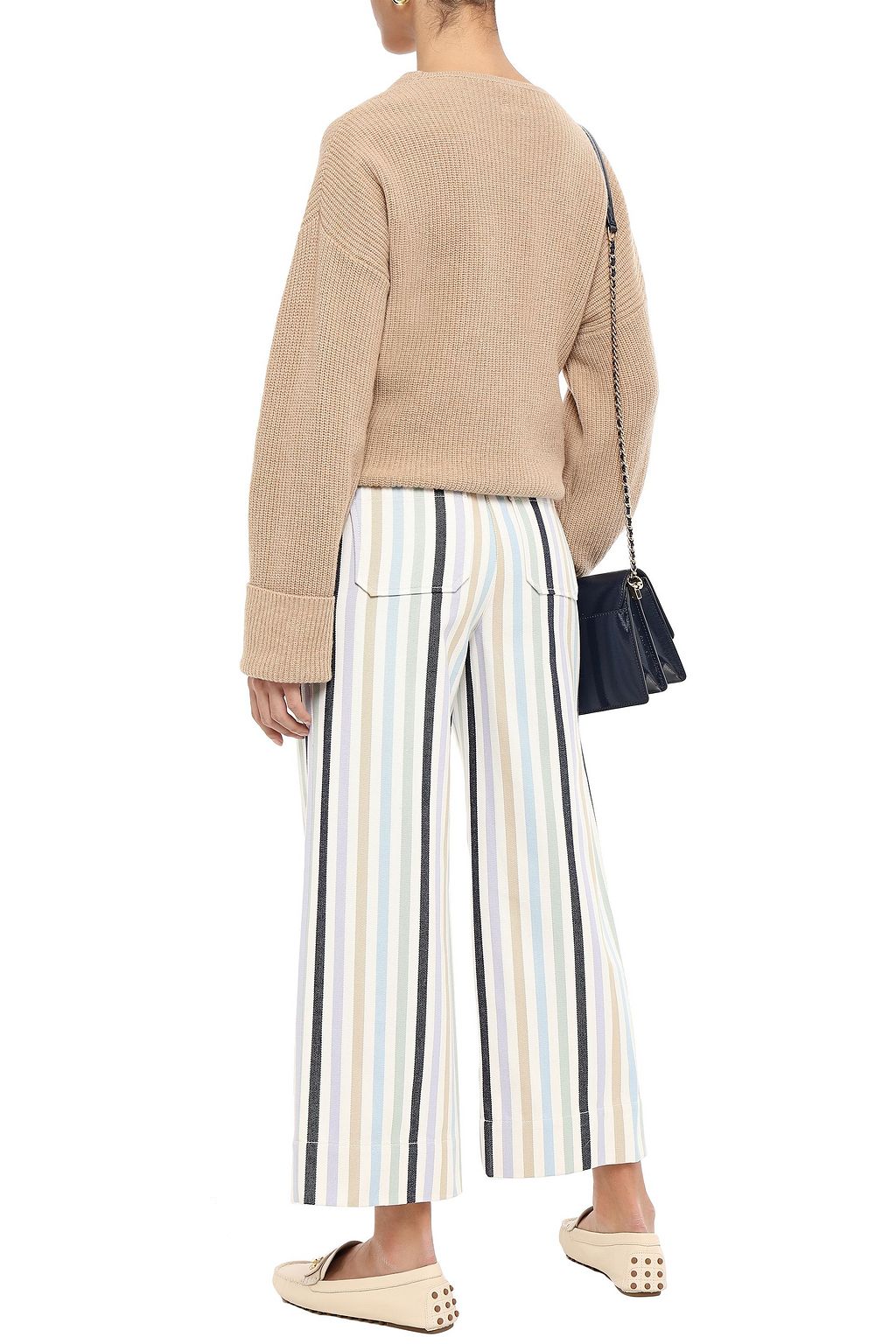 TORY BURCH Cropped striped cotton-canvas straight-leg pants