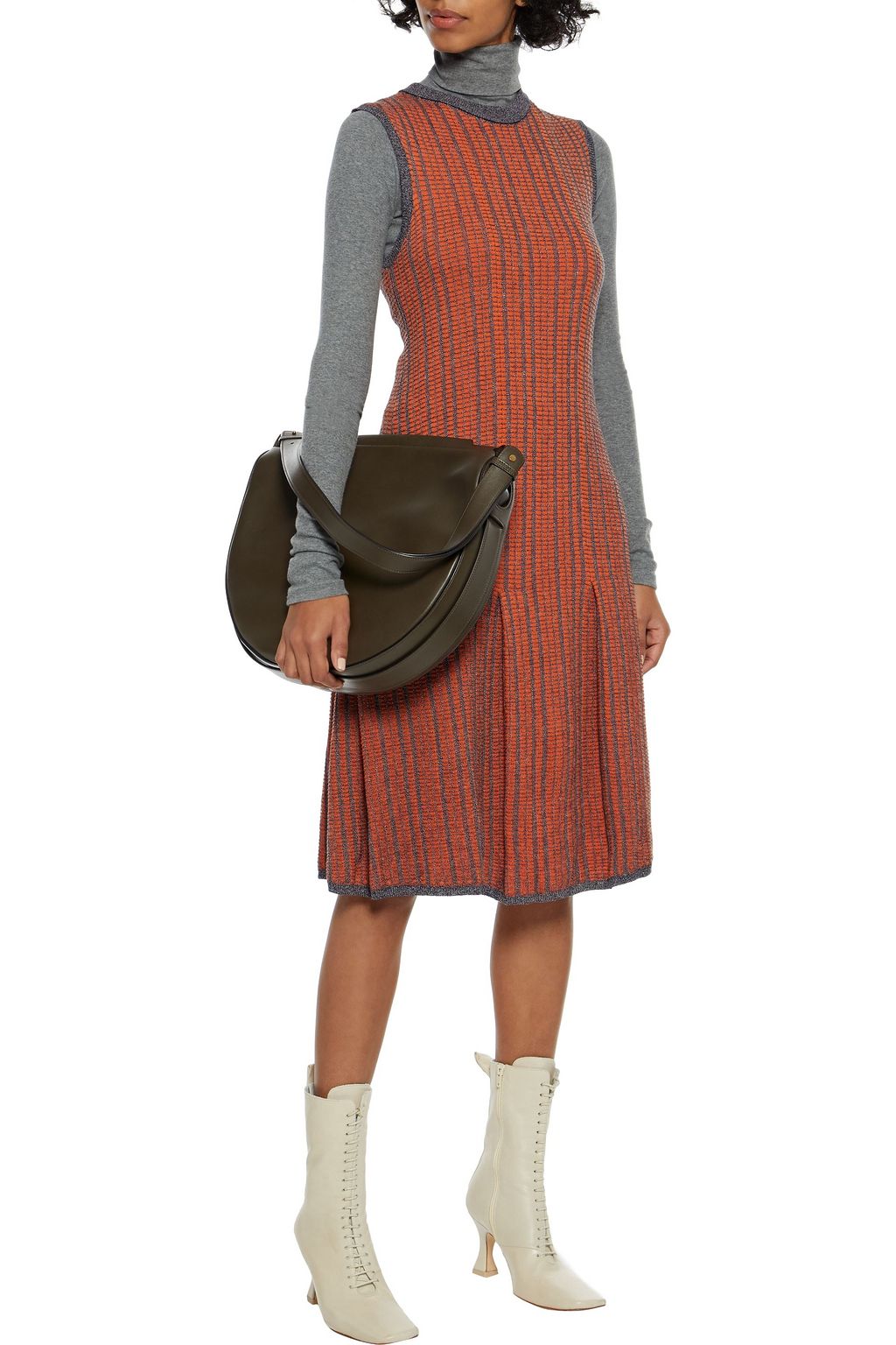 VICTORIA BECKHAM Pleated wool and cotton-blend jacquard dress