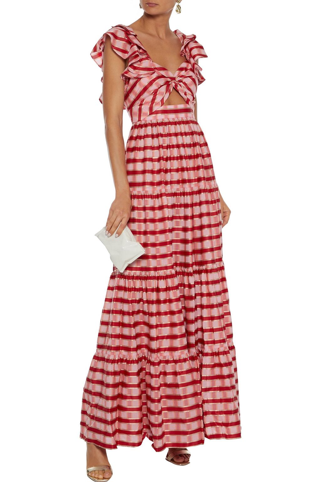 DIANE VON FURSTENBERG Shea twist-front cutout checked organza maxi dress