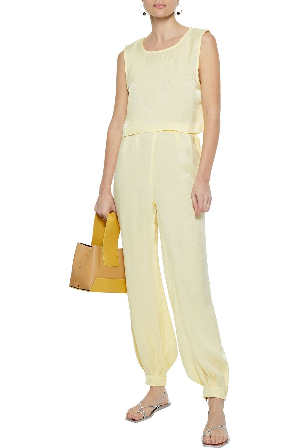 ONIA Charlotte cropped metallic crinkled-gauze top