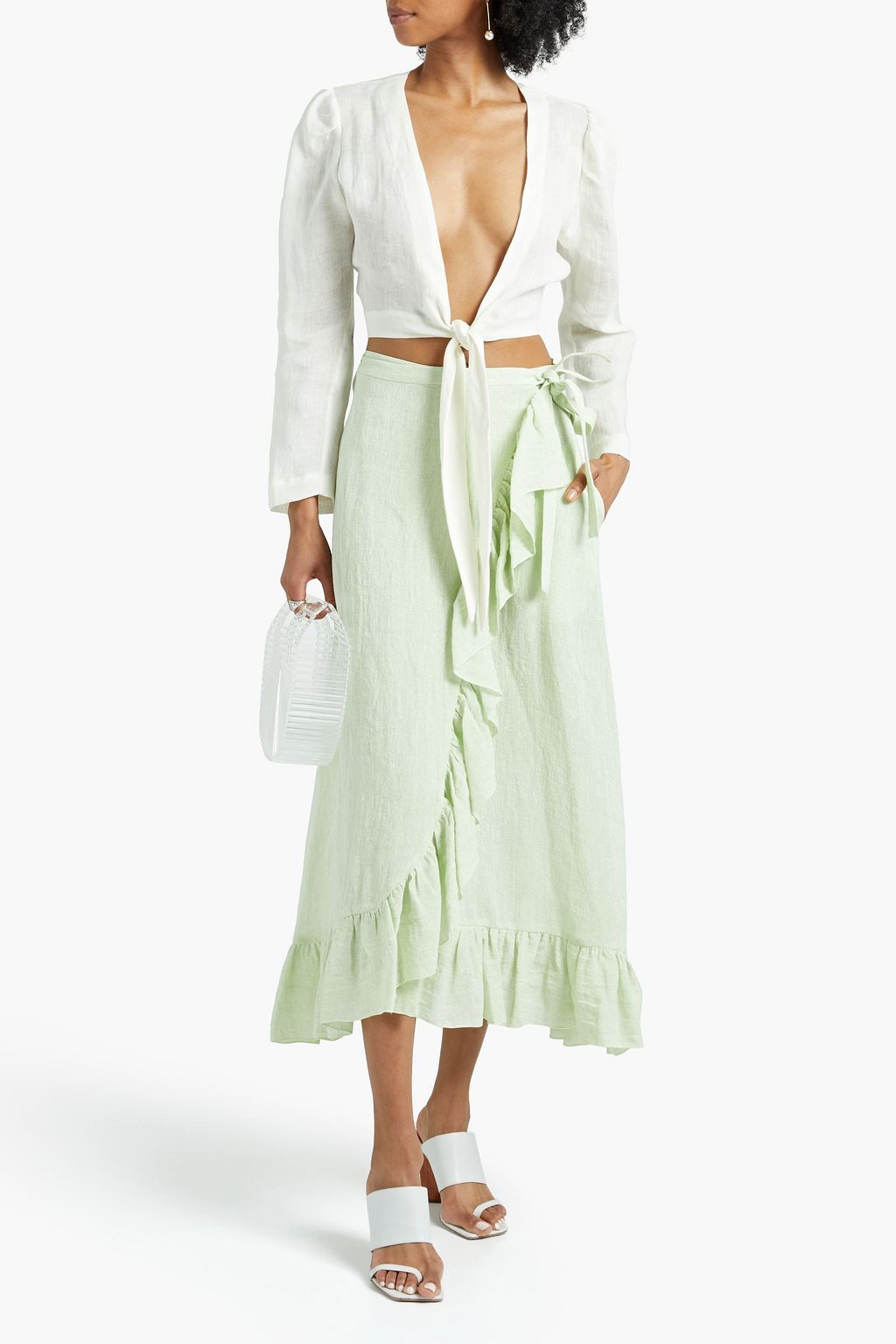 LISA MARIE FERNANDEZ Tie-front slub linen top