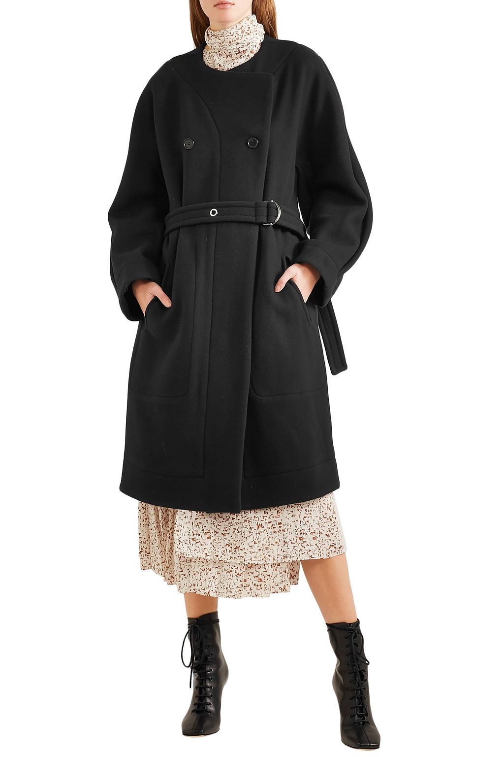 CHLOÉ Double-breasted belted wool-blend felt coat