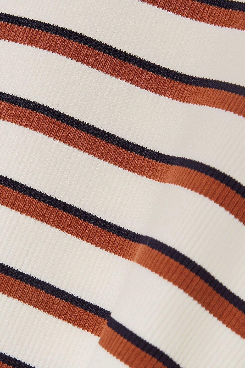 CHLOÉ Striped ribbed-knit and printed silk crepe de chine midi dress