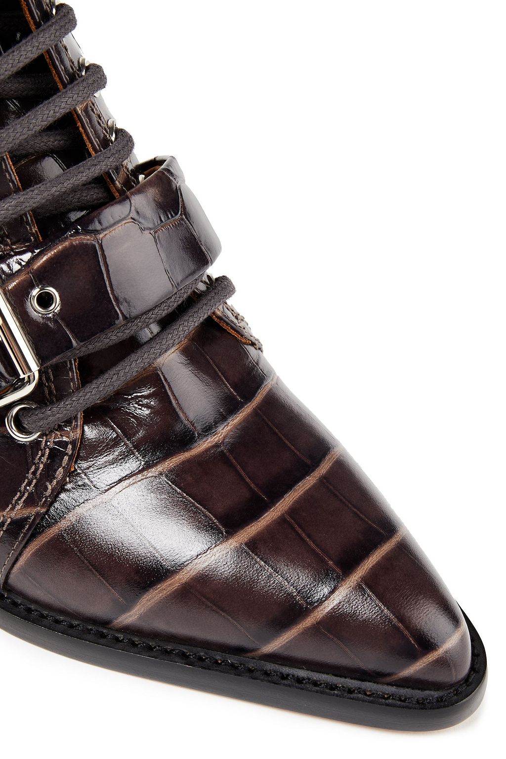 CHLOÉ Rylee buckled cutout glossed-leather ankle boots