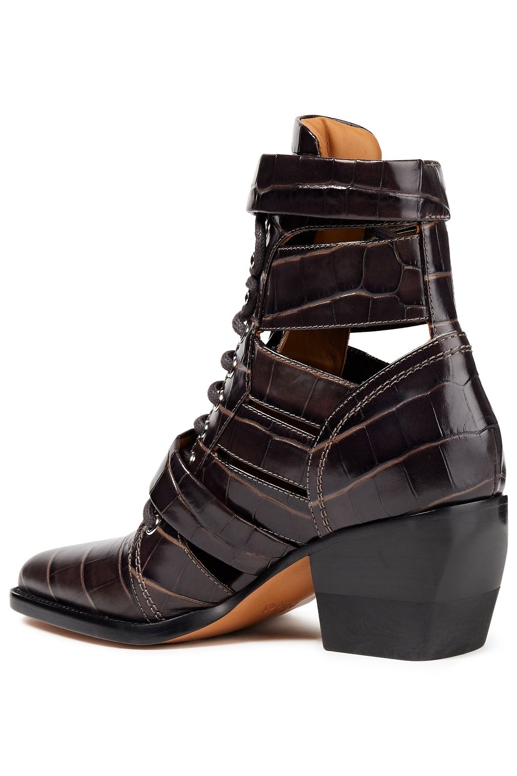 CHLOÉ Rylee buckled cutout glossed-leather ankle boots
