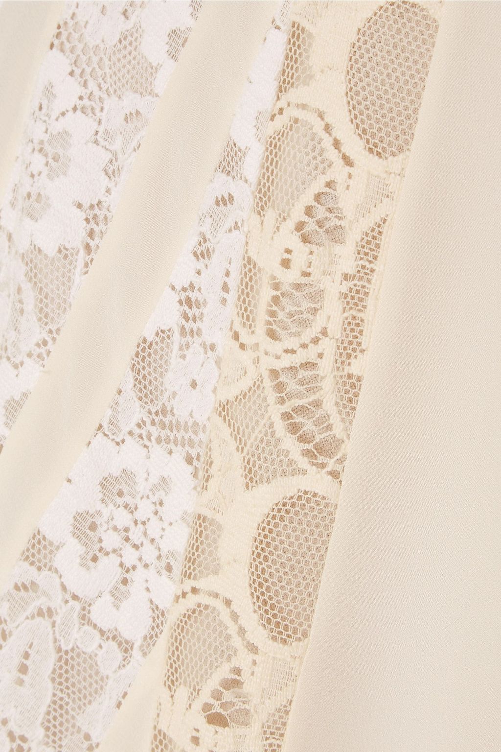CHLOÉ Paneled silk crepe de chine and Leavers lace midi skirt
