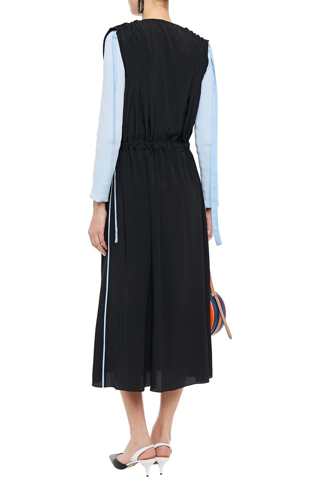 MARNI Belted pleated crepe de chine midi dress