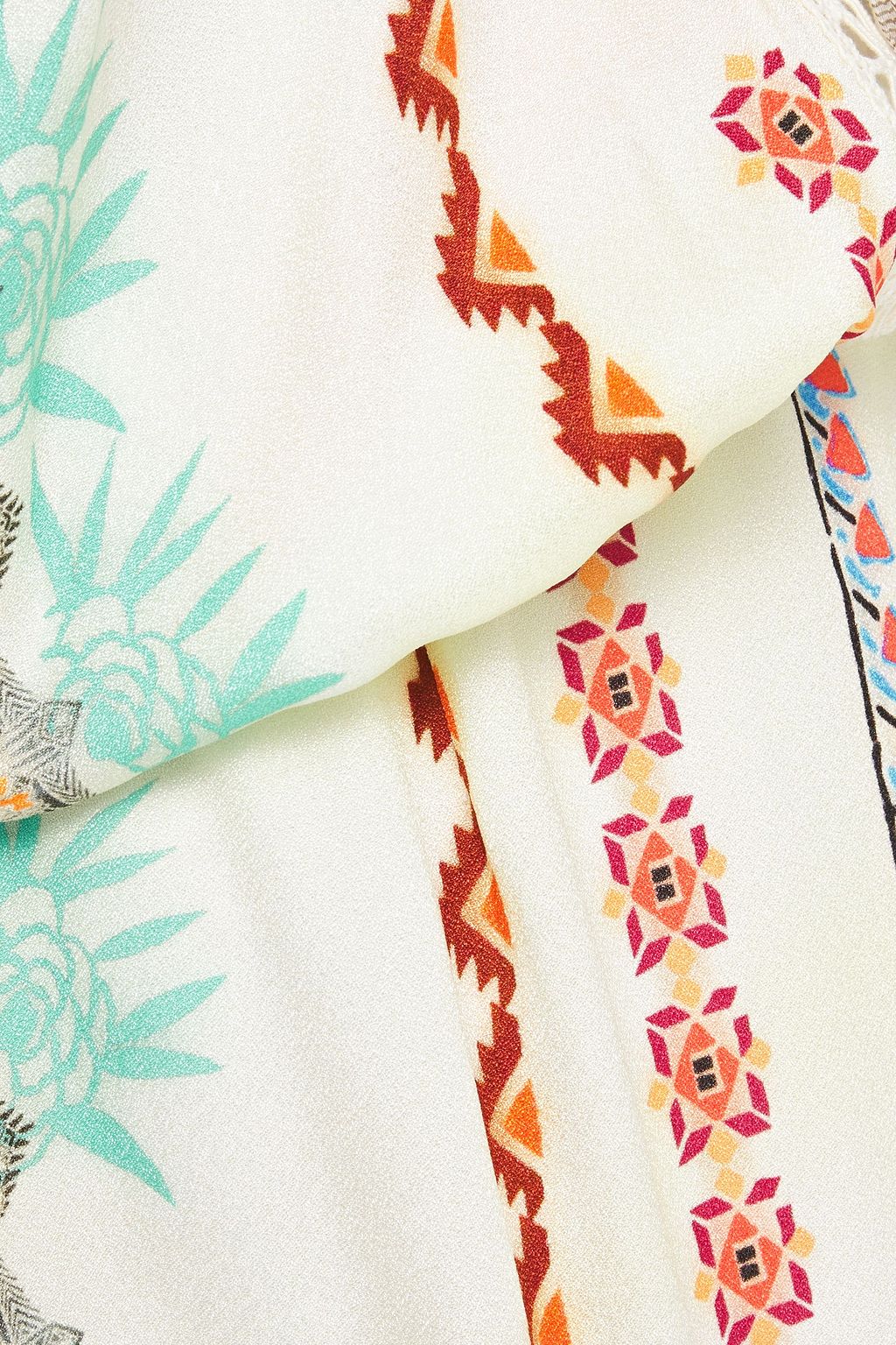 ETRO فستان طويل من الكريب المطبّع برسومات ومزخرف بالكروشيه