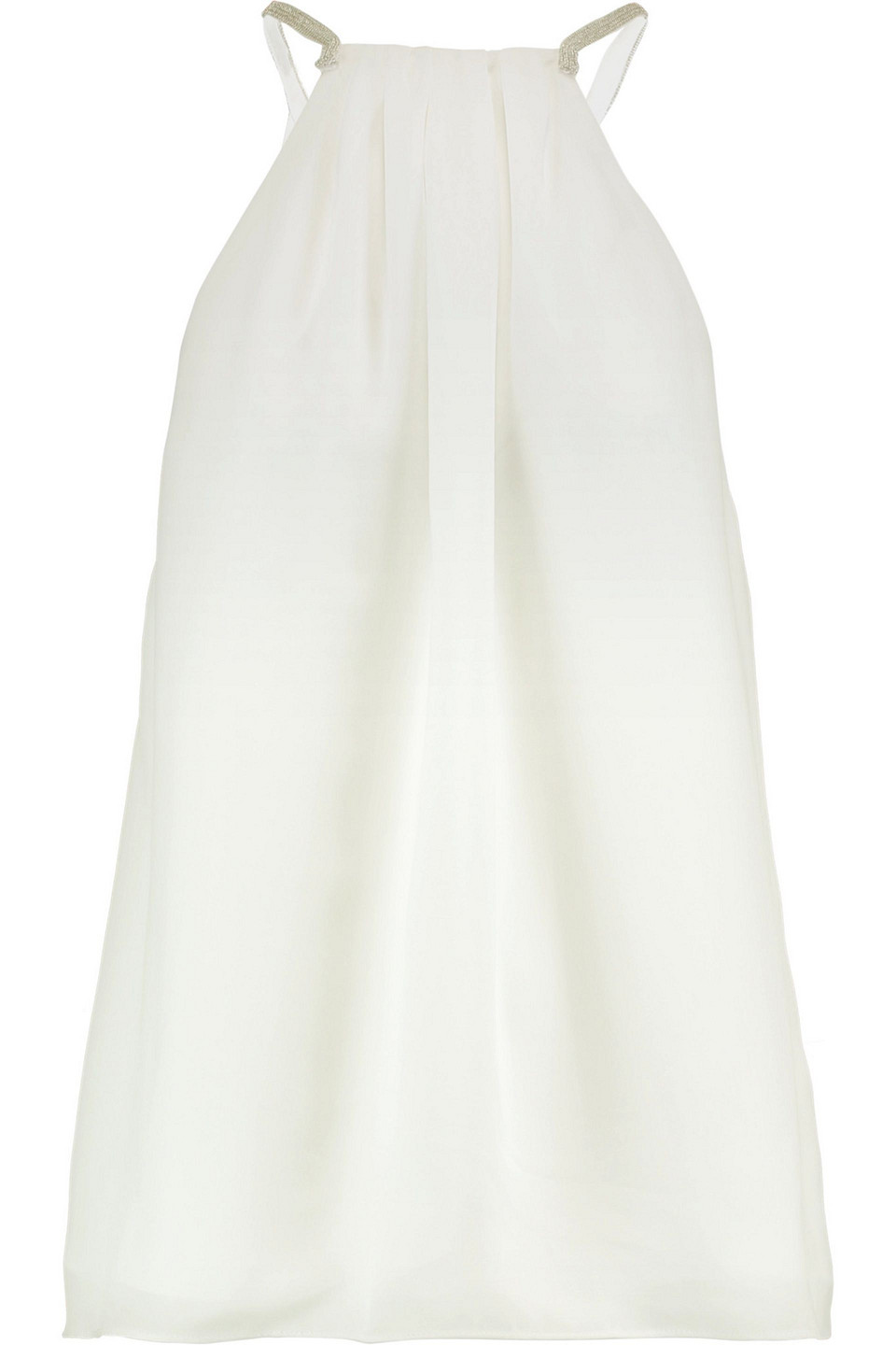 halston - chain-embellished crepe de chine top - white - us 12