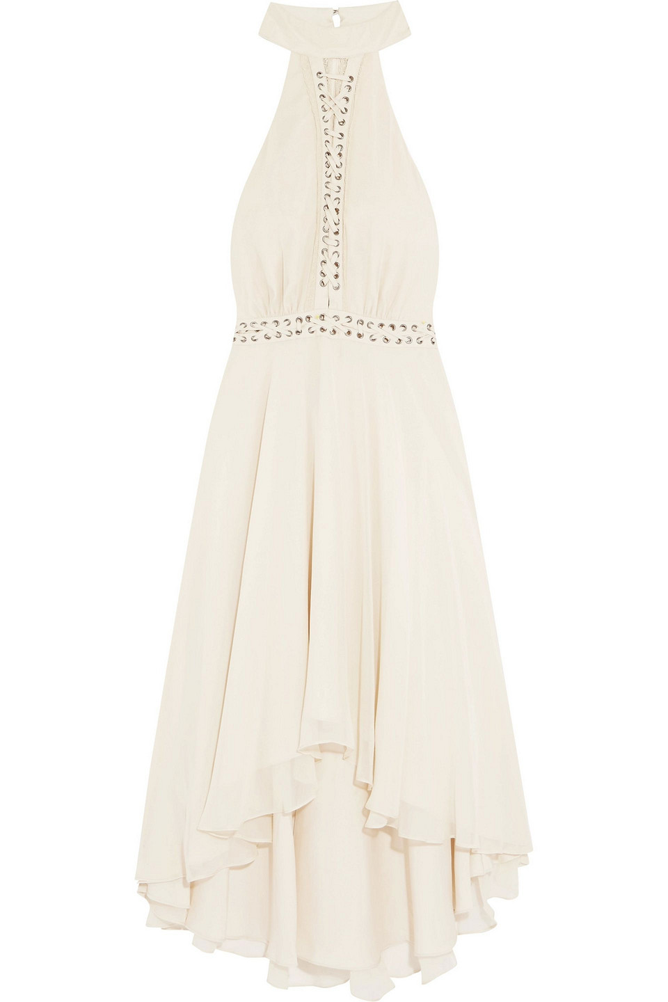 haute hippie - the free spirit lace-up asymmetric silk-chiffon dress - white - us 4