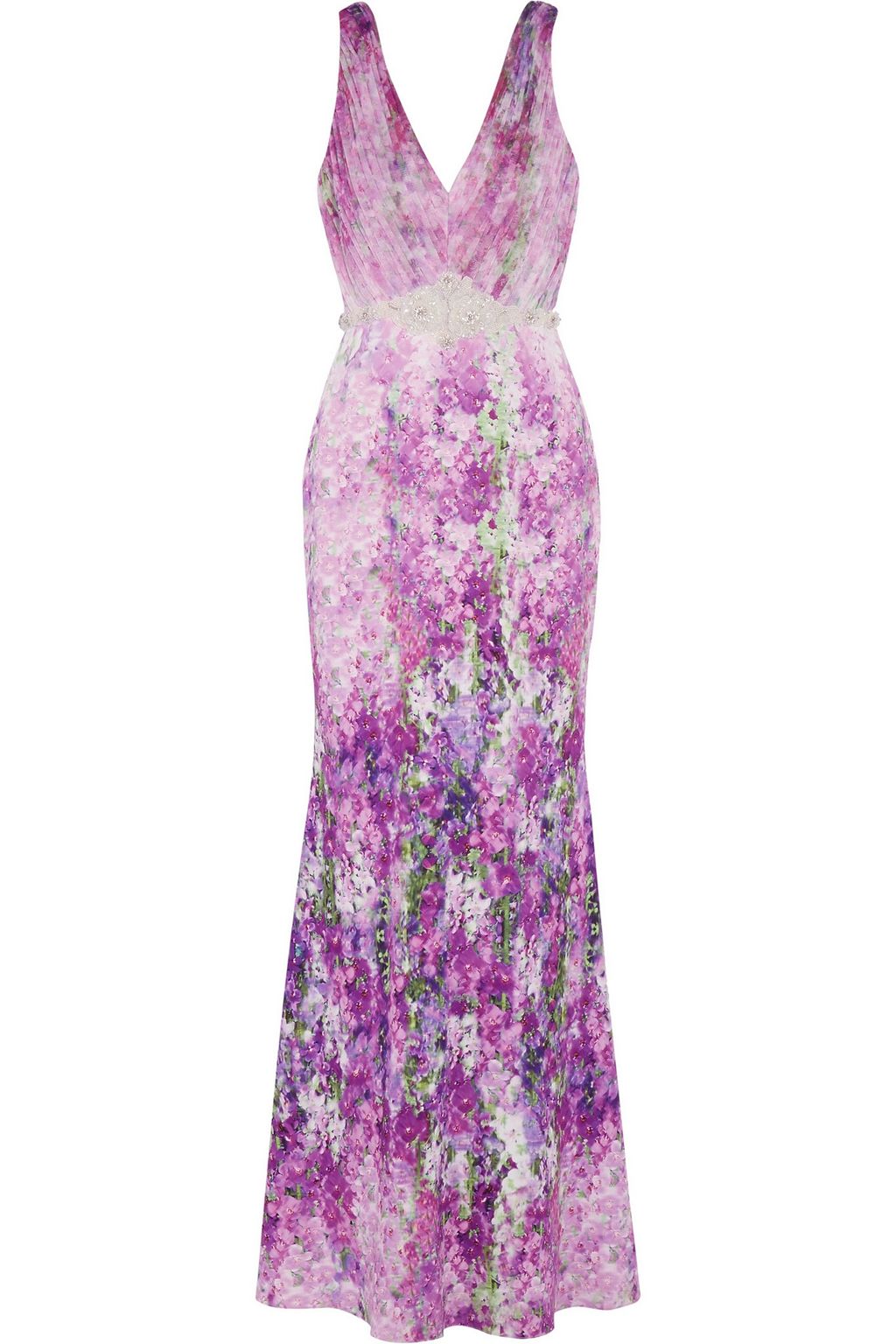 badgley mischka purple floral dress