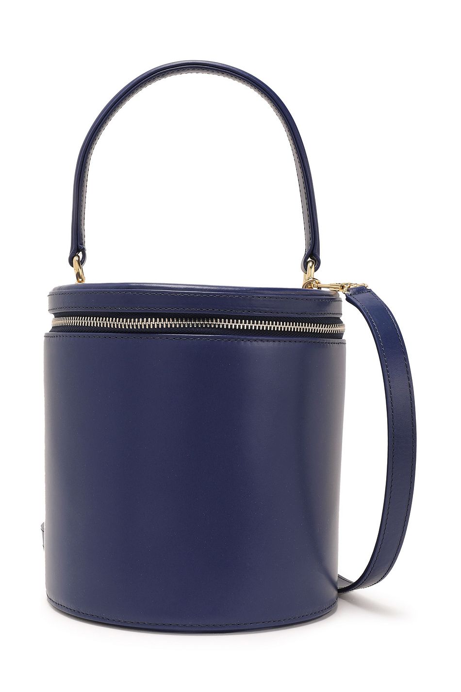 navy leather bucket bag