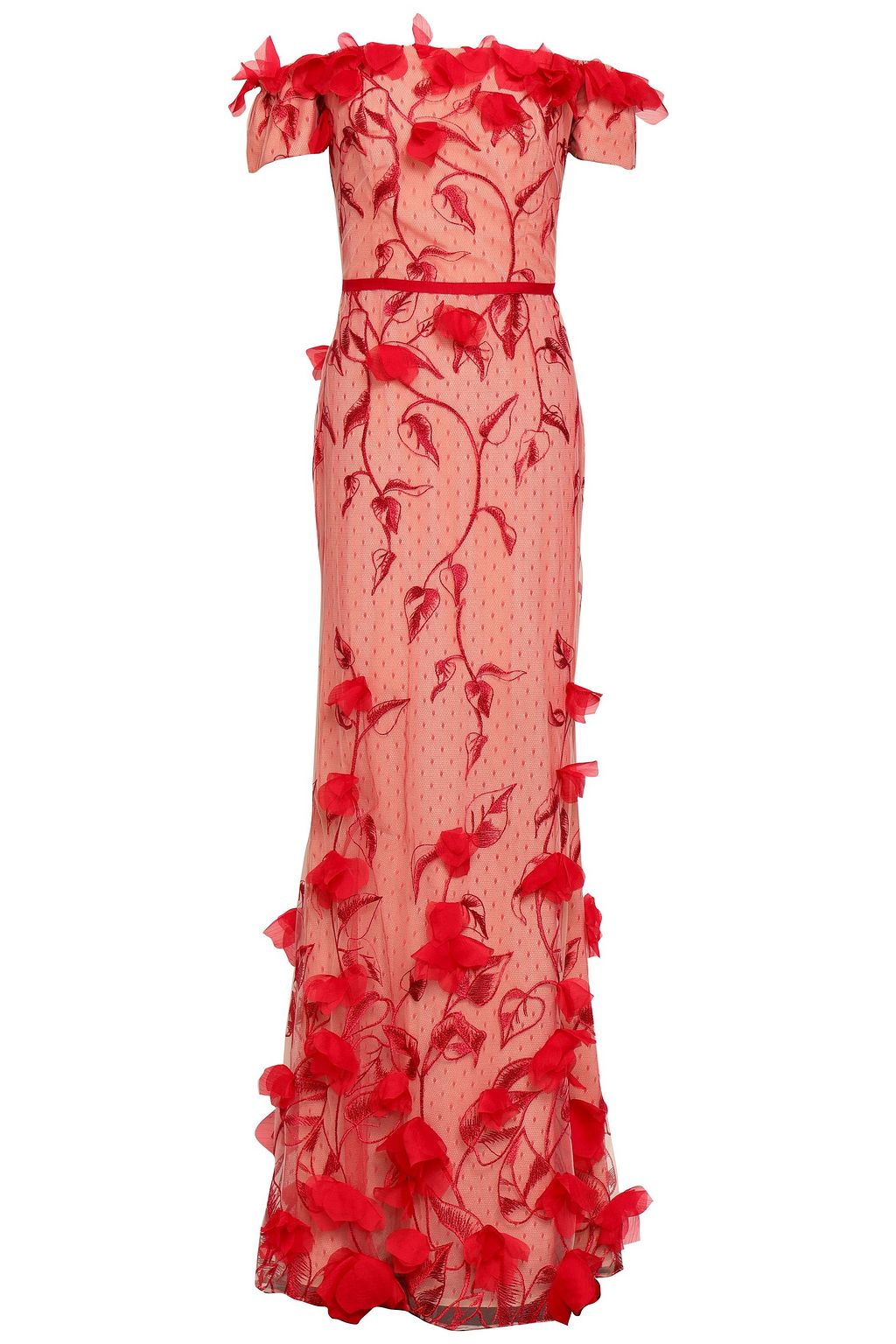 marchesa notte red floral embroidered sheath