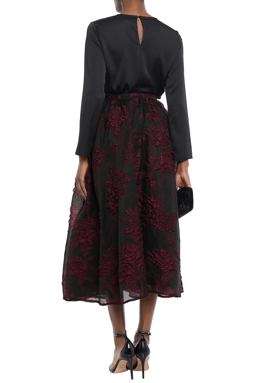 CO Flared silk-blend cloqué midi skirt