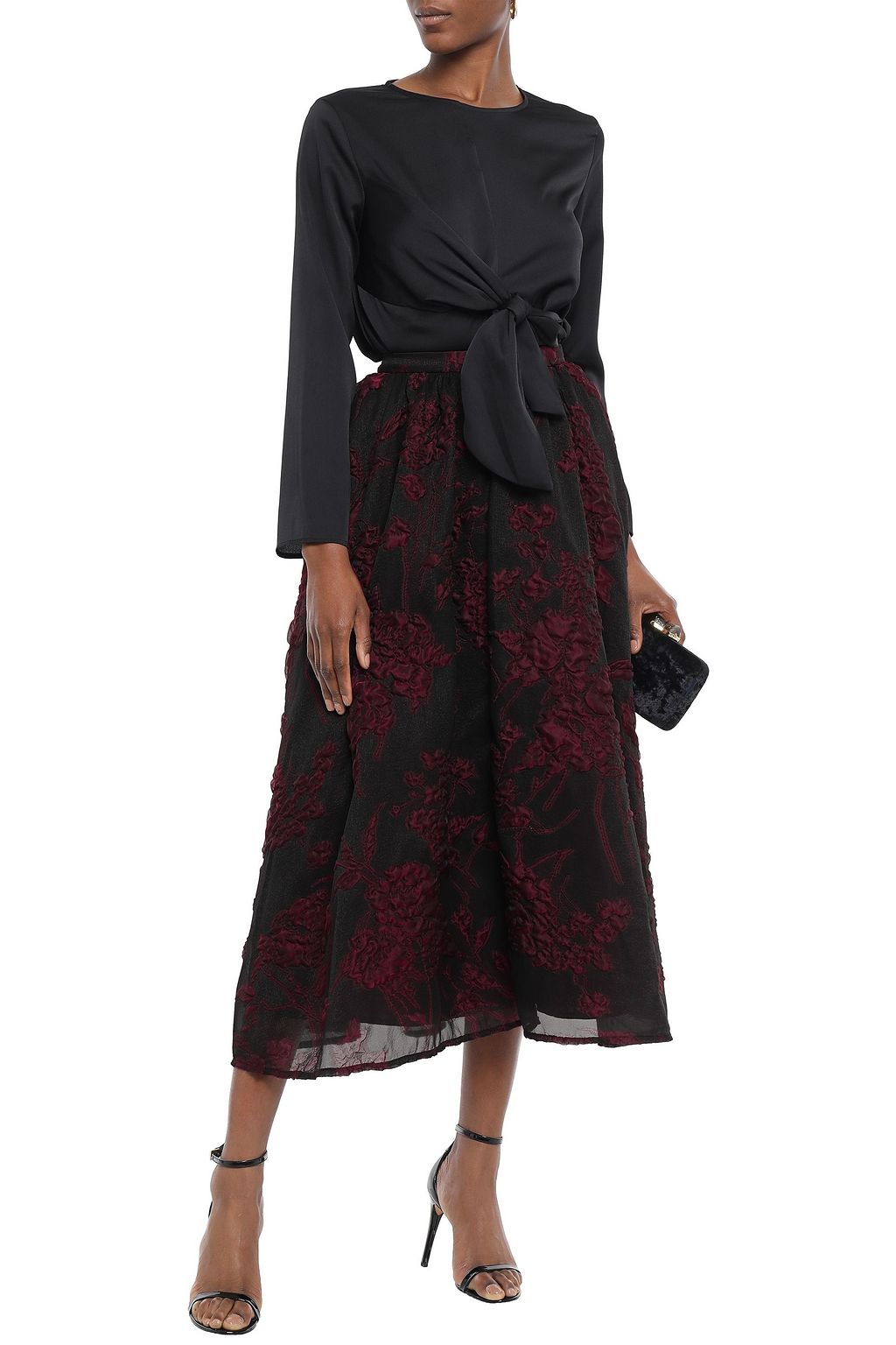 CO Flared silk-blend cloqué midi skirt
