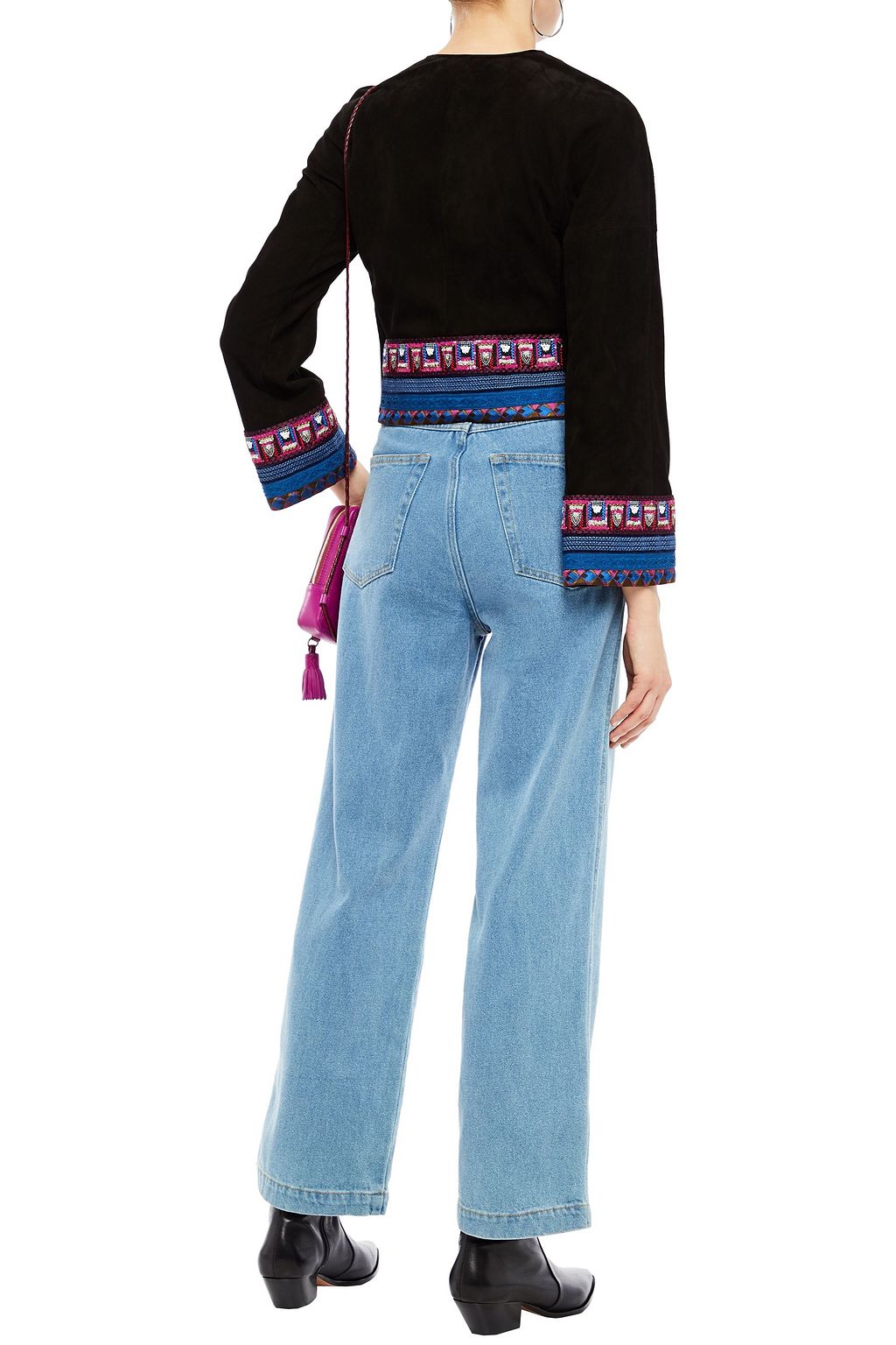 ETRO Cropped embellished suede jacket