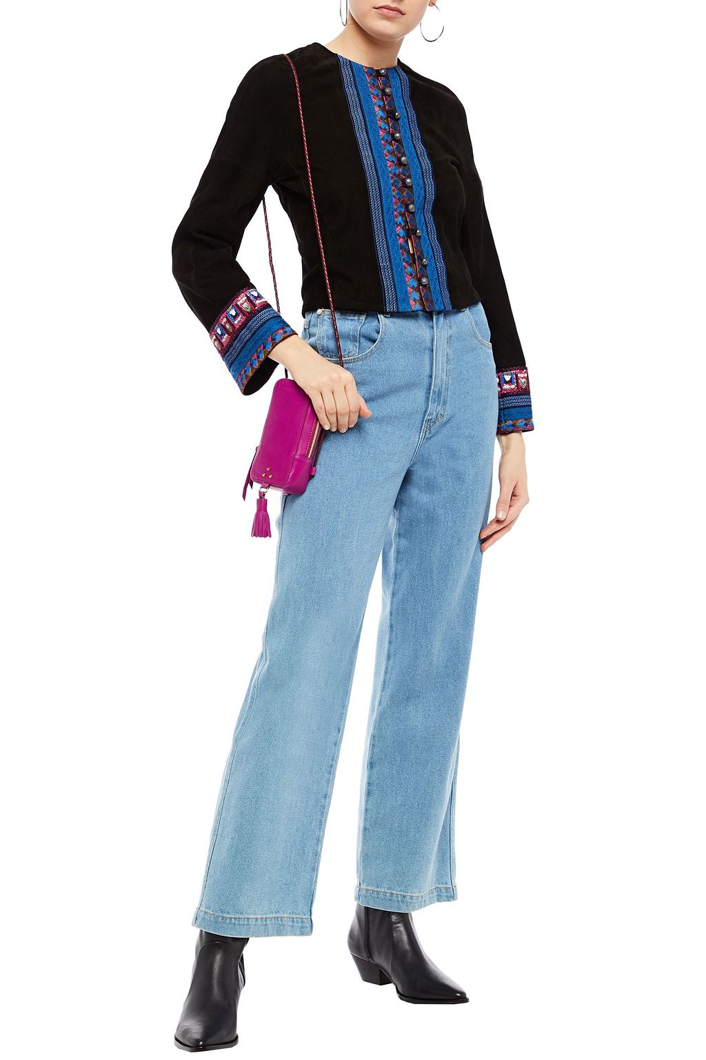 ETRO Cropped embellished suede jacket