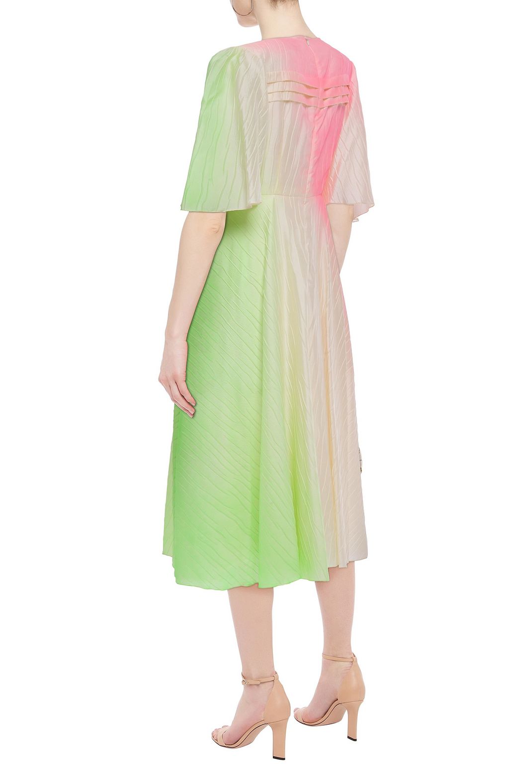 ROKSANDA Pleated neon taffeta midi dress
