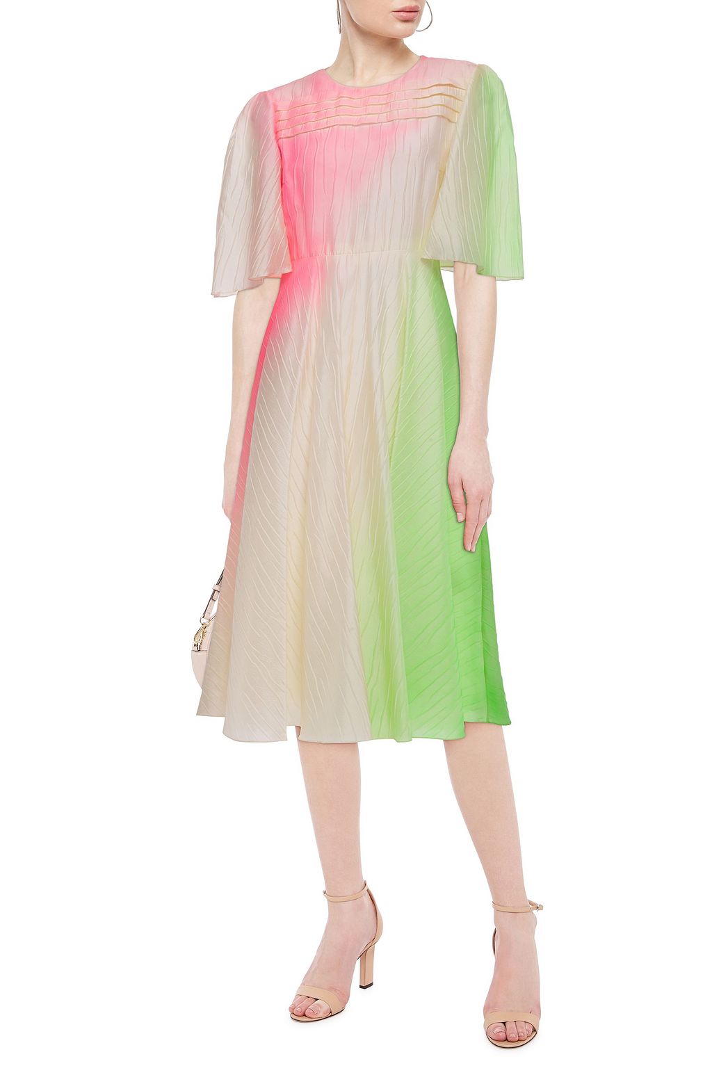 ROKSANDA Pleated neon taffeta midi dress