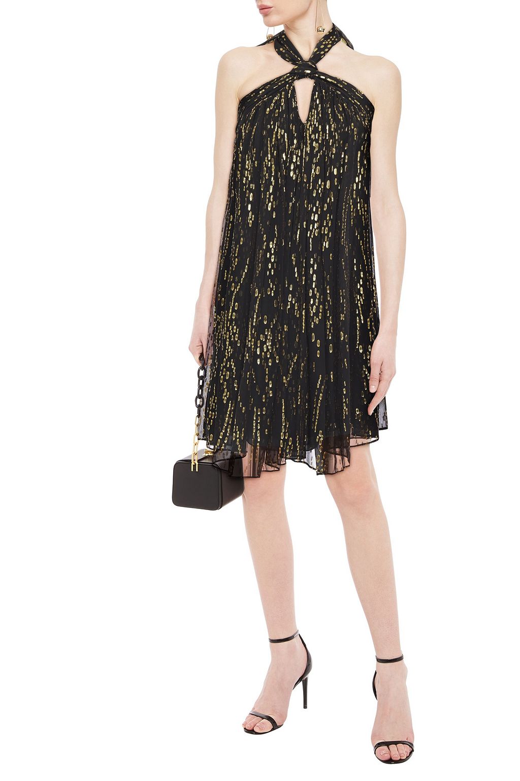 BA&SH Junon metallic fil coupé silk-blend chiffon halterneck mini dress