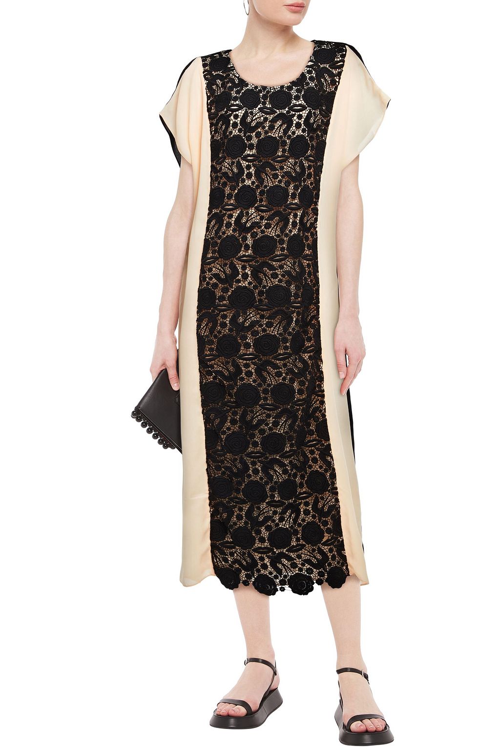 ZAYAN THE LABEL Paloma two-tone guipure lace and crepe de chine kaftan
