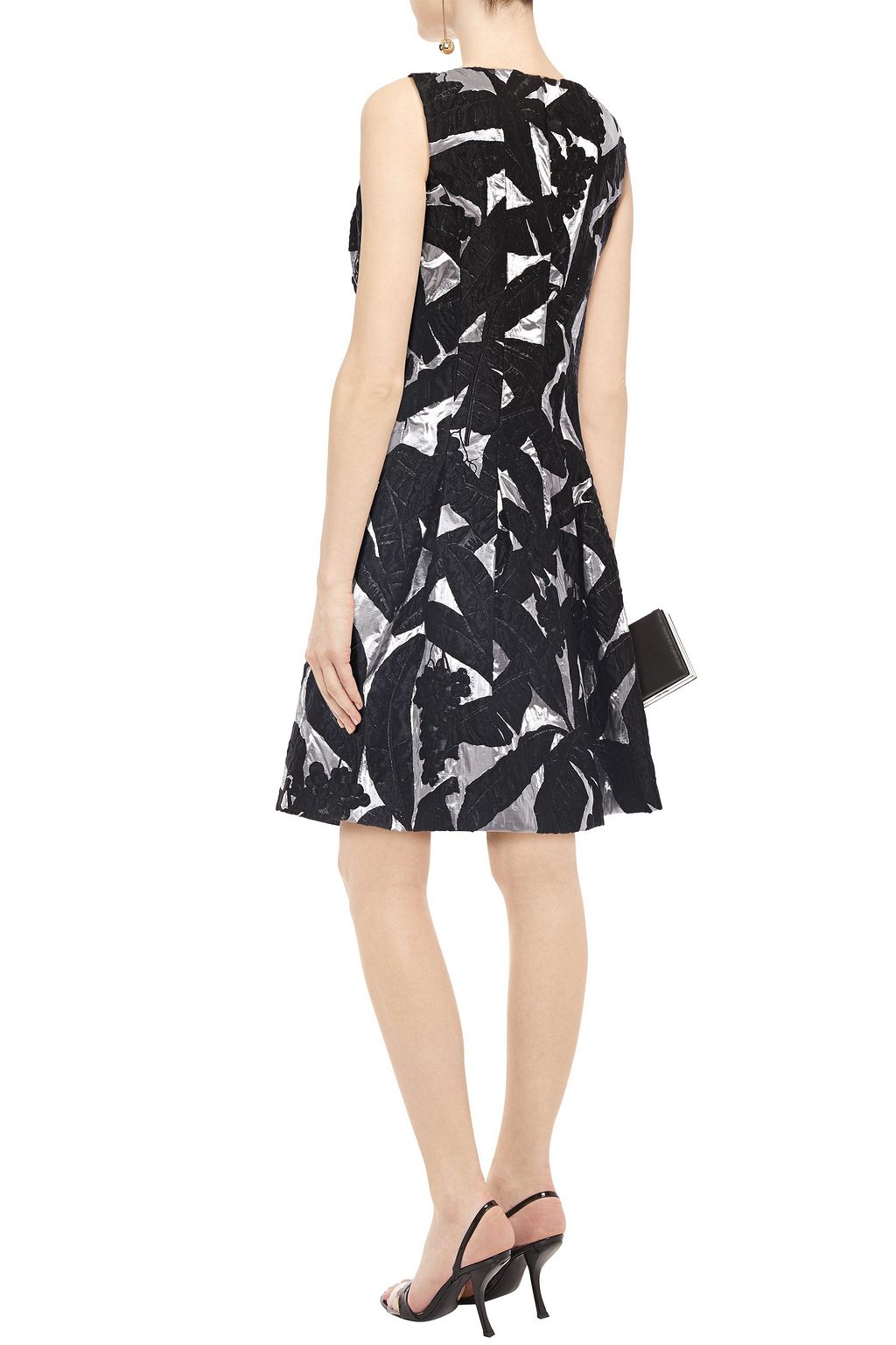 OSCAR DE LA RENTA Pleated metallic brocade mini dress