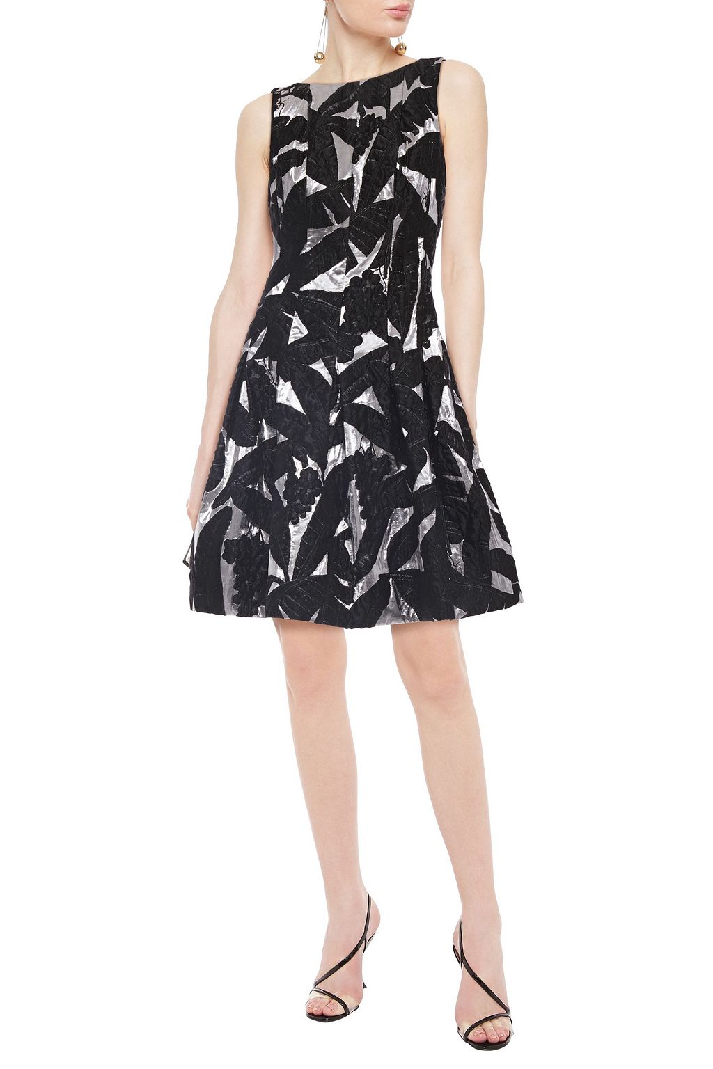 OSCAR DE LA RENTA Pleated metallic brocade mini dress