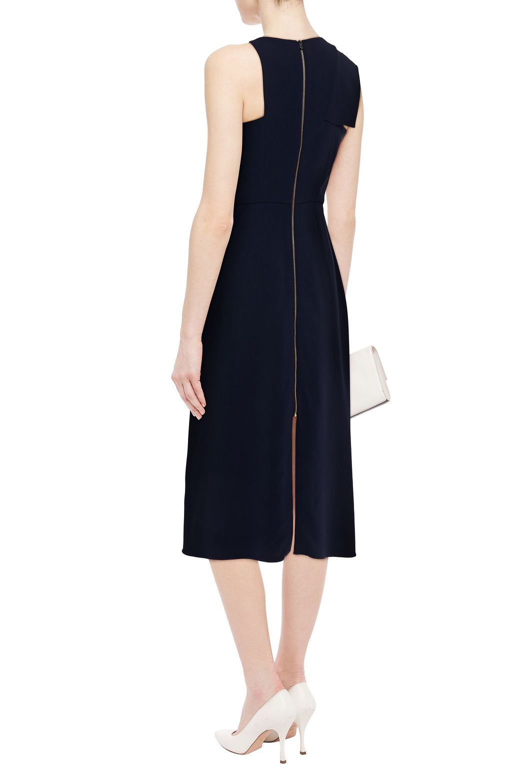 ROLAND MOURET Asymmetric pleated stretch-crepe midi dress