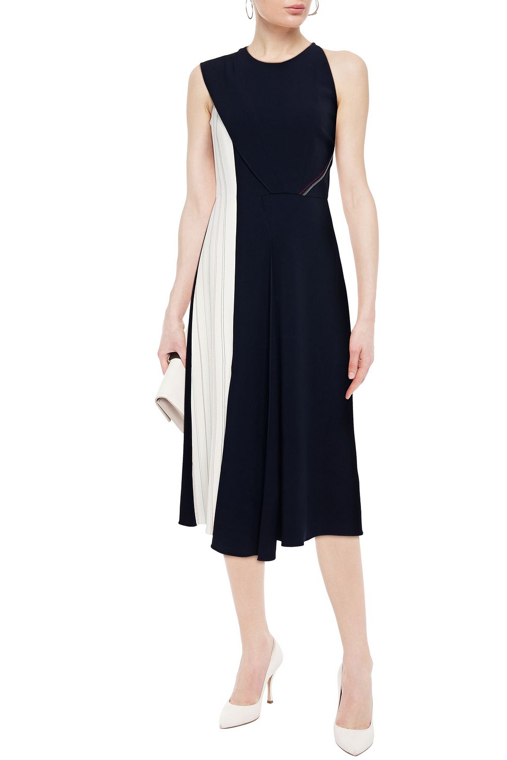 ROLAND MOURET Asymmetric pleated stretch-crepe midi dress