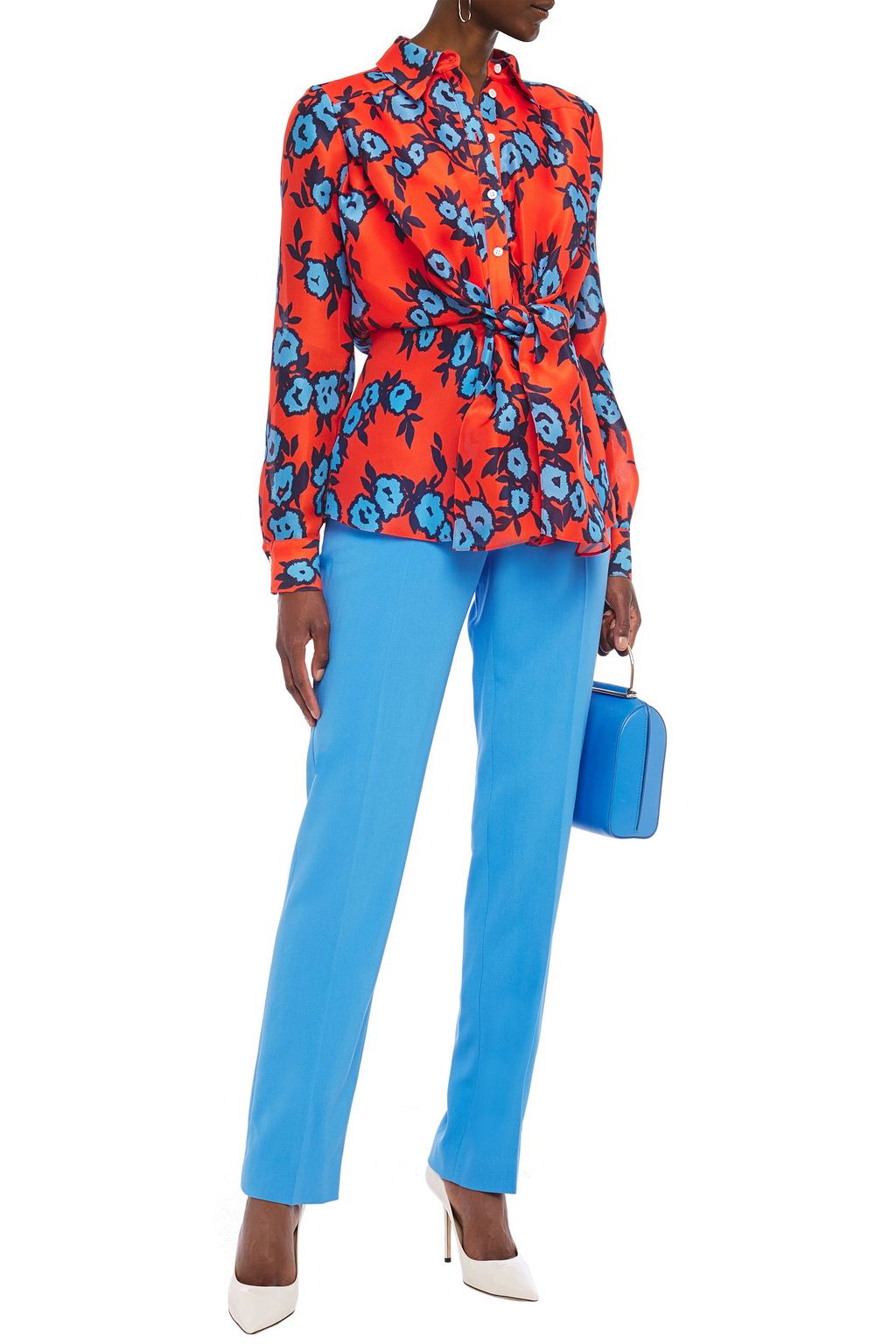 CAROLINA HERRERA Draped printed silk-organza shirt