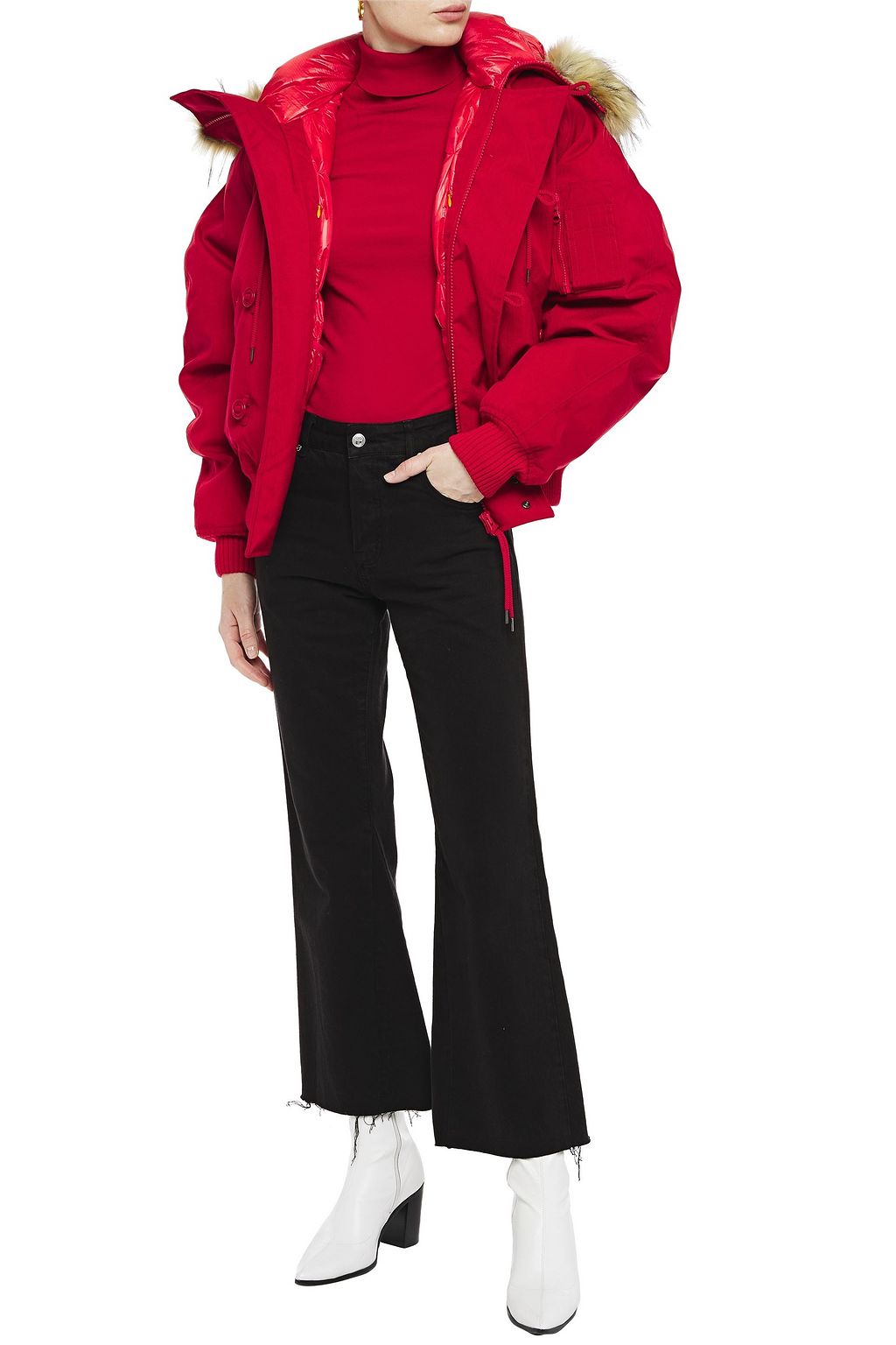R13 Faux fur-trimmed canvas hooded down jacket