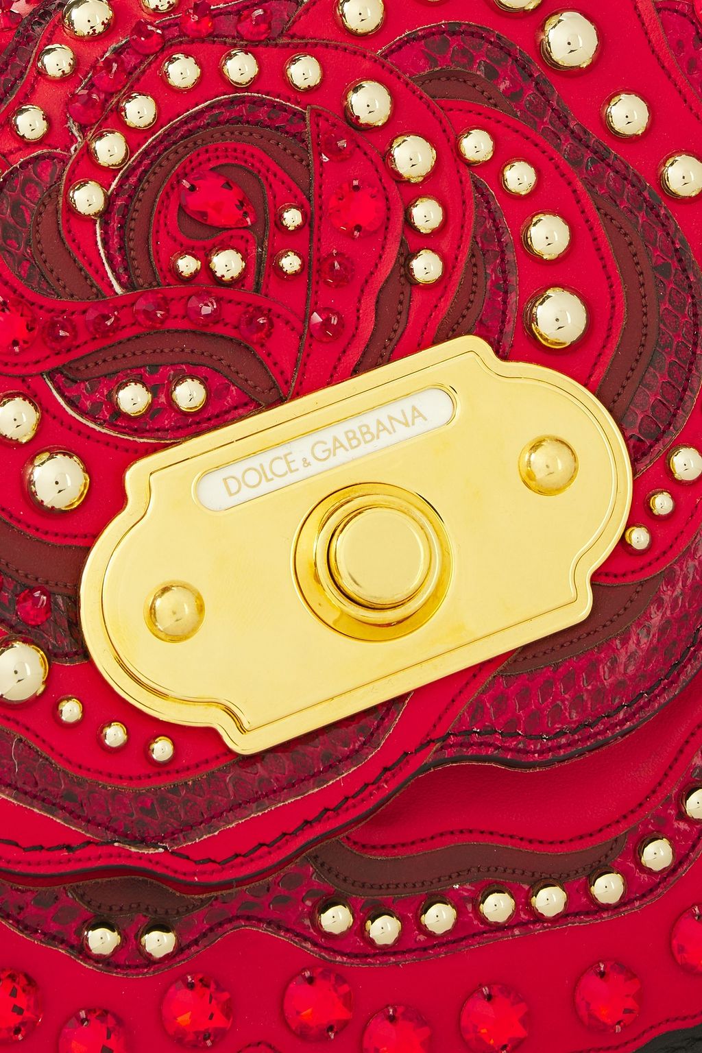 DOLCE&GABBANA Welcome embellished smooth and snake-effect leather shoulder bag
